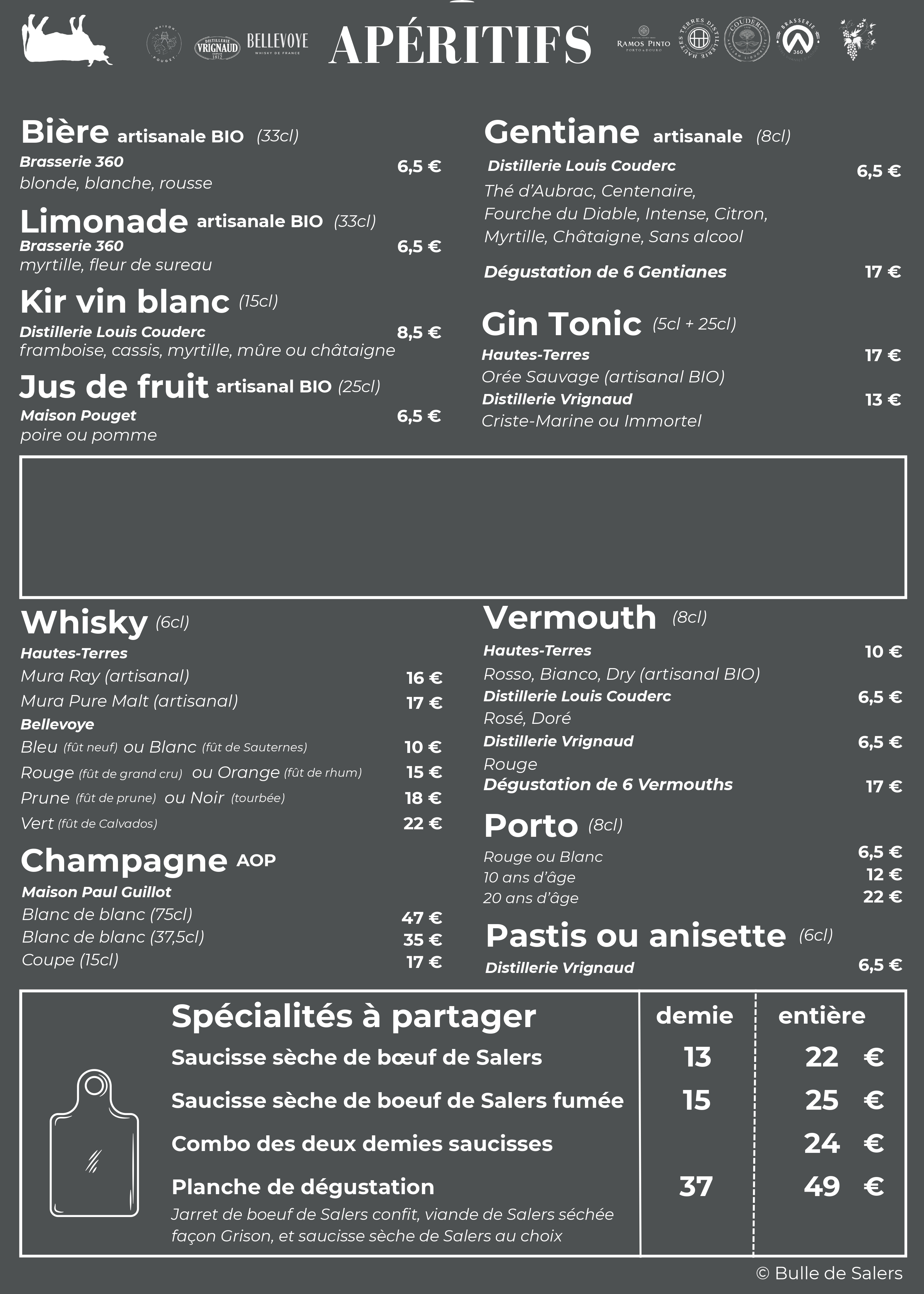 Carte des apéritifs